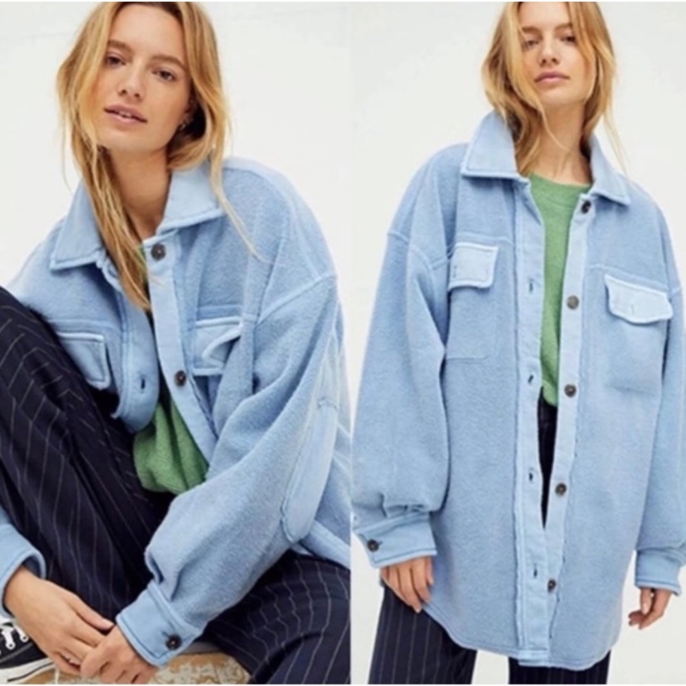 Free People Light Blue Oversized Jacket